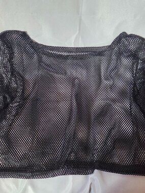 Black Fishnet Mesh Crop Top Short Sleeve Sheer Layering Tee